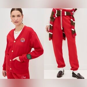 Danzy Red Knit Cardigan + Drawstring Sweatpants — matching set XS